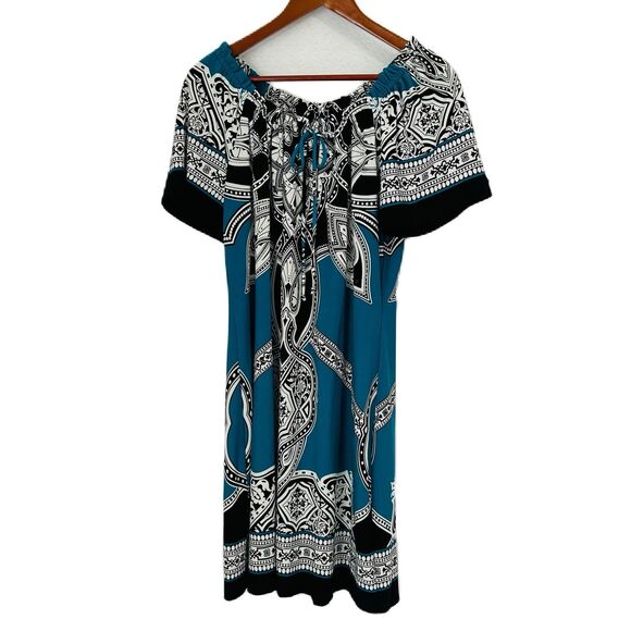 Saint Tropez West Dress Women 8 Multi Paisley Comfy Casual Stretch Peasant Boho - Picture 2 of 10